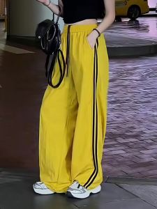 Slimming High Waist Wide Leg Pants Loose Fit Casual Sports Trousers Yellow Diamond American Style Versatile Daily Sweatpants