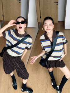 Áo Thun Polo Sọc Cổ Điển CIZZLEMORE Dành Cho Nữ Tay Ngắn Quần Short Váy Nửa Lưng Cao Vải Cotton Nylon Thường Ngày Mùa Xuân