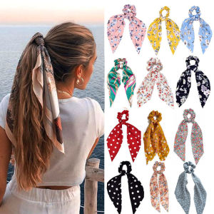 Leopard Print Satin Bow Ribbon Hair Scrunchies Elastic Ponytail Scarf Hair Bands Fashion Accessories for Women Girls