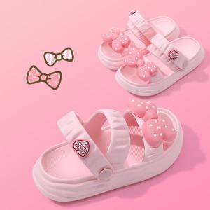 Childrens Sandals Girls Summer 2024 New Home Indoor Anti-slip Big Kids Hole Hole Shoes Princess Style Butterfly Knot Slippers