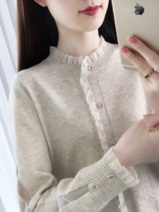 เสื้อชั้นในถักผ้าขนสัตว์ฤดูใบไม้ร่วงสำหรับผู้หญิง เสื้อชั้นในสไตล์เกาหลี แขนยาว ปกคอกลม ปกโปโล สวมใส่สบาย