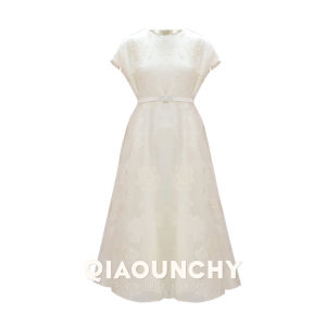 QIAOUNCHY | Silk Embossed Floral French Elegance A-Line Vintage Dress