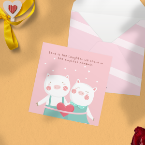 Thiệp tình yêu Valentine tỏ tình SDstationery Simplest Moments hình đôi heo dễ thương màu hồng vuông 12x12 cm