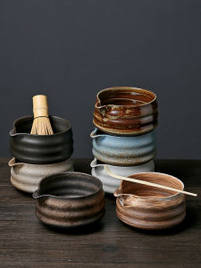 Rustic Japanese Style Matcha Bowl with Spout Matcha Tool Whisking Bowl Matcha Cup Stirrer Tea Brush Set Tea Ceremony Kit