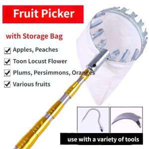 Fruit Picker with Adjustable Long Pole Multifunctional Stainless Steel Aerial Fruit Picker 2.1/3/4/5/6M Picking Persimmon Toons