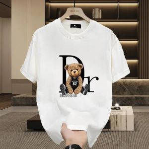 New Spring and Summer Short-sleeved Bear T-shirt Womens Pure Casual Heavy Brand Instagram Bottom Shirt Shirt
