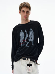 MADWITCH | Retro Blurry Silhouette Print Lightweight Long Sleeve T-Shirt