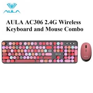 AULA | AULA Wireless Keyboard Mouse Combo 104 Keys Retro Round Keycaps Silent Typing 2.4G Ergonomic Office Gaming Set for PC Laptop