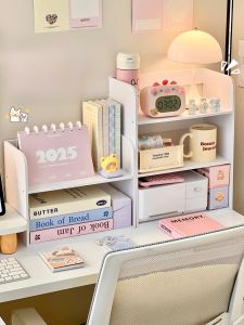 Simple Office Desk Organizer Rack Study Table Dormitory Top Shelf Storage Solution Easy to Install Artificial Board Holder