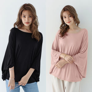 Autumn-Spring Loose Batwing Sleeve Solid T-Shirt