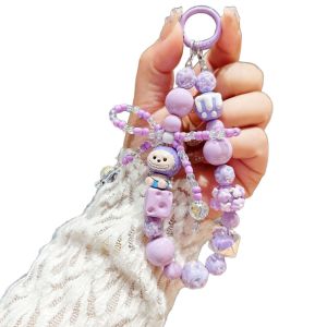 New Cartoon Bubble Mart Phone Chain Bead String Hand drawn Bead Keychain Pullcloth Pendant