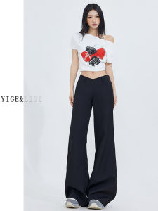 Low Waist Flared Suit Pants Womens Black Loose Slimming V-Shape Drape Casual Suit Pants Spring Summer New Style Casual Pants