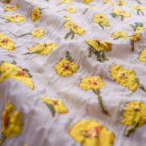 Lavender Gold Embossed Fabric Yellow Floral Classic Bubble Dress Material for Women Elegant Bouquet Decor Spring Autumn