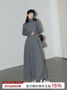 Pure Color High Collar Slim Fit A-Line Dress Womens Autumn Winter Korean Style Base Layer Fleece Long Skirt ชุดเดรสยาวทรงเอเข้ารูปคอตั้ง