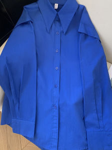 Klein Blue Long Sleeve Shirt Womens Spring New Style Retro Versatile High End Feeling Slimming Top Korean Version Commute