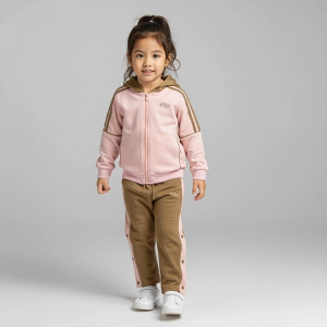 Moose Girl Pink and Brown Combi Jacket With Hood and Embroidery Print Details (GFJC 602 7182 MD12)