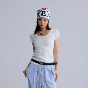 Heyabc Slim Fit Short Sleeve U Neck T Shirt Womens Base Shirt Casual Breathable Cotton Summer Top Fashionable Youthwear