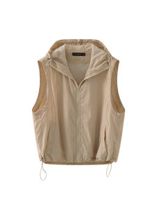 Womens Hooded Sleeveless Breathable Jacket Vest Summer New Sun Protection Casual All-match Open Cardigan Zipper Style
