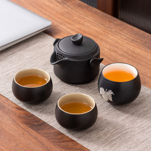 Retro Black Ceramics Tea Pot with Lid And Cup Anti-Scald Small Single Pot for Home Office Use Ceramic Gongfu Tea Set for Brewing Tea