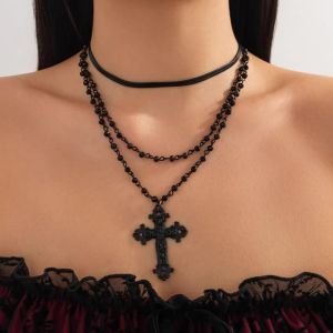 Lacteo Neo-Gothic Black Jesus Cross Pendant Necklace for Women Punk Vintage Daily Party Accessories Fashion Charm Jewelry Gifts