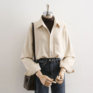 เสื้อเชิ้ตผู้หญิง ทรงหลวม แขนยาว ปกโปโล สีพื้น สำหรับฤดูหนาว 2024 เสื้อเชิ้ตผู้หญิง อบอุ่น หนา ชั้นใน ชั้นนอก