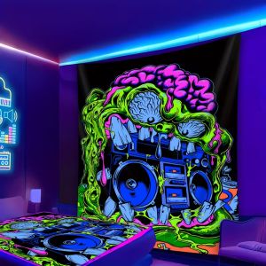 VIKAMA Blacklight UV Reactive Neon Green Pink Monster Tapestry Với Thiết Kế Ảo Giác Graffiti Boombox Nghệ Thuật Treo Tường Để Trang Trí Ký Túc Xá