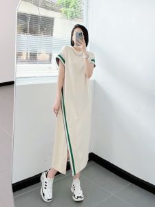 Plus Size 150.00kg European Goods Affordable Luxury Style Short Sleeve Dress Womens Summer New Arrival Plus Size Ladies Loose over Knee T-shirt Long Skirt