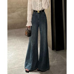 Quần Jeans Denim Ống Rộng Cạp Cao Phong Cách Mỹ Retro Cho Nữ Mùa Xuân Thu Đông Quần Dài Thường Ngày Chống Lão Hóa