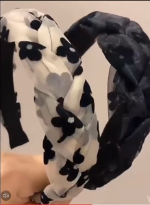 Bando Bunga Kepang Kain Organza Vintage Bandana Motif Floral Aesthetic Korea Braid Headband Fashion Style Feminim