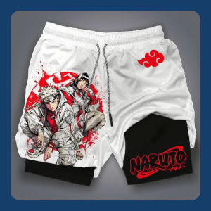 Bandai | 2025 Naruto Japanese Anime Sasuke Peripheral Printed Double Shorts American Sports Summer Mens Daily Loose Breathable Pants