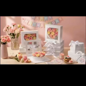 Heart Shape Window Gift Box with Ribbon Flower Box Wedding Favor DIY Gift Packaging Box