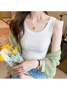 Slim Fit Ribbed Tank Top Womens Sporty Base Layer Shirt Street Style U-Neckline A-Line Narrow Strap Vest Pure Color