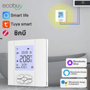 Tuya Wifi ZigbeeThermostat เทอร์โมสมาร์ทแบตเตอรี่สําหรับหม้อต้มแก๊สดิจิตอลคอนโทรลเลอร์อุณหภูมิ Alexa Google Home Smart Life