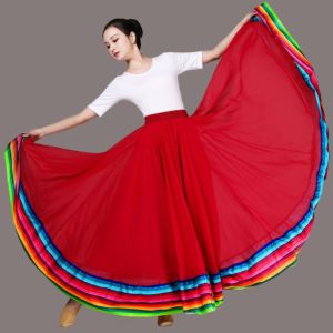 720 Degrees Womens New Chiffon Square Dance Skirt Dance Performance Dress Long Skirt Ethnic Style Classical Dance Half Skirt Women