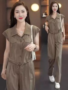 Shalldoer | Trendy Slim Fit Sleeveless Shirt and Wide Leg Pants Set Summer
