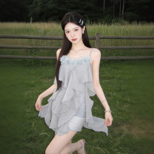 CHANGTONG | French Ruffle-strapped Dress Mini Beach Summer Style