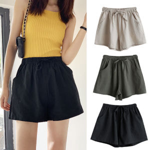 PM✿ High Waist Cotton Linen Shorts Womens Loose Casual Wide Leg Pants