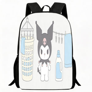 Sanrio | Kids Bag Kuromi Print Children Backpack Cute Laundry Theme with Washing Basket and Detergent Design School Bag Lightweight Bre