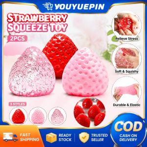 YOUYUEPIN 3pcs Squishy Strawberry Squeeze Toy Slow Rising Stress Relief Fidget Sensory Ball Soft TPR Kawaii Fruit Simulation Decompression Gift For Kids Adults Office Desk