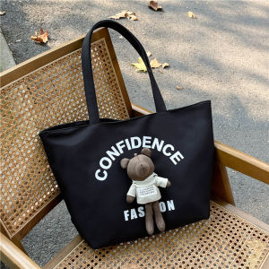 Retro American Canvas Tote Bag Women Large Capacity Cartoon Doll Shoulder Bag Versatile Commuting Bag to Work Handbag
