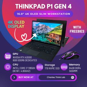 Lenovo Thinkpad P1 Gen 4 Intel Core  i7 11th Gen 11850H 8-Core NVIDIA RTX A3000 6GB GDDR6 32GB 1TB 4K OLED 16" [PRELOVED]