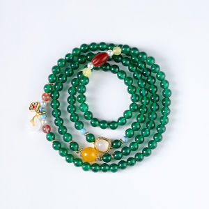 Natural Green Agate Bracelet 108 Beads Safe Lock Multi-circle Lucky Charm Womens Style South Bamboo Small Courtyard Design