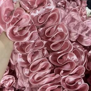 2yards Double Layer Ruffled Lace Edge Trim Chiffon Satin Pleated Ribbon Fabric For Sewing DIY Wrinkle Crafts Dress Lace Trimming