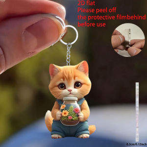 other | Cute Cat Vase Design 2D Acrylic Keychain Car Rearview Mirror & Backpack Pendant Perfect Birthday & Party Gift for Friends