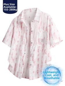 BINHANG | Plus Size Loose Breeze Pink Tie-Dye Short Sleeve Shirt