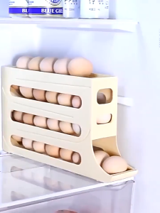 4 Layers Auto Rolling Egg Tray Rack Storage Box Rolling Egg Dispenser Egg Storage Organizer Auto Replenishment Egg Rack Kitchen Storage Rack 鸡蛋收纳架