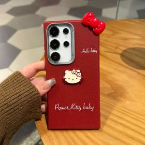 MrHaHa S24ปลอกสำหรับ Samsung หนัง A52 S23FE มาก A12 A13 A11มาก A14 A15 A22 A32 A03 A33 A16 A53 A20 A73 A34 A24 A35 4G 5G A55 DIY เคสมือถือกันกระแทกเคสหนังตุ๊กตาแมวคิตตี้สีสันสดใสสไตล์ย้อนยุคเรียบง่าย