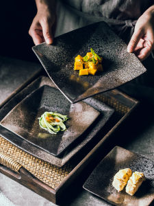 Ceramic Square Plate Dining Restaurant BBQ Shop Dish Tray Home Use Dishwasher Safe Modern Simple Style Food Grade Ceramic