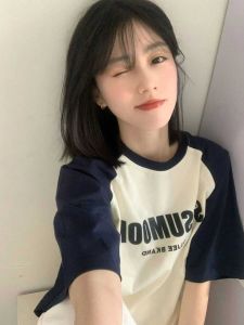 Loose Shoulder-Taped Short-Sleeve T-Shirt Pure Cotton Comfortable Summer Top for Junior And High School Students Korean Style