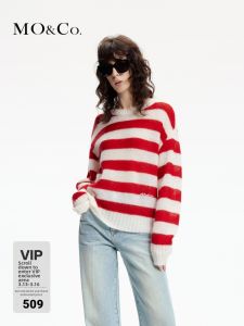 MO&Co. | Spring Autumn Red Mohair Striped Sweater